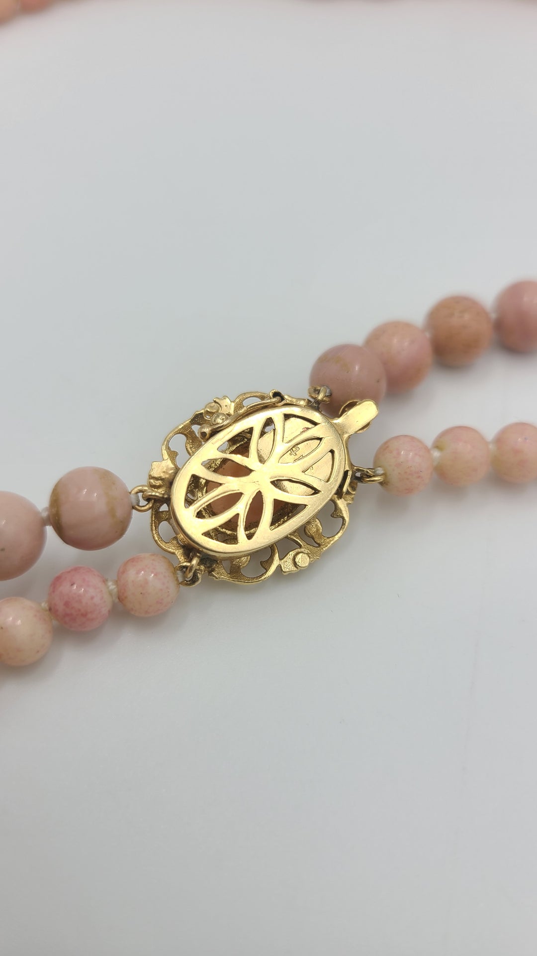 m701 Stunning Double Strand Angel Skin Coral Beaded Necklace with 14kt Yellow Gold Lock