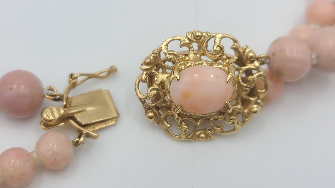 m701 Stunning Double Strand Angel Skin Coral Beaded Necklace with 14kt Yellow Gold Lock