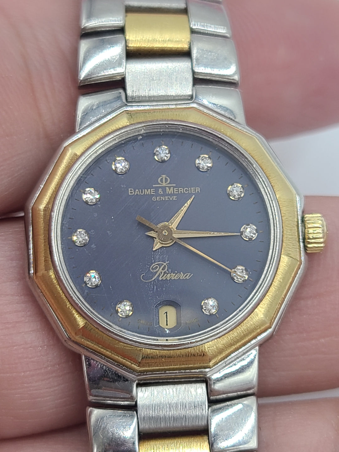 k712 Ladies Stylish Baume Mercier Riviera Two Toned Quartz Wristwatch