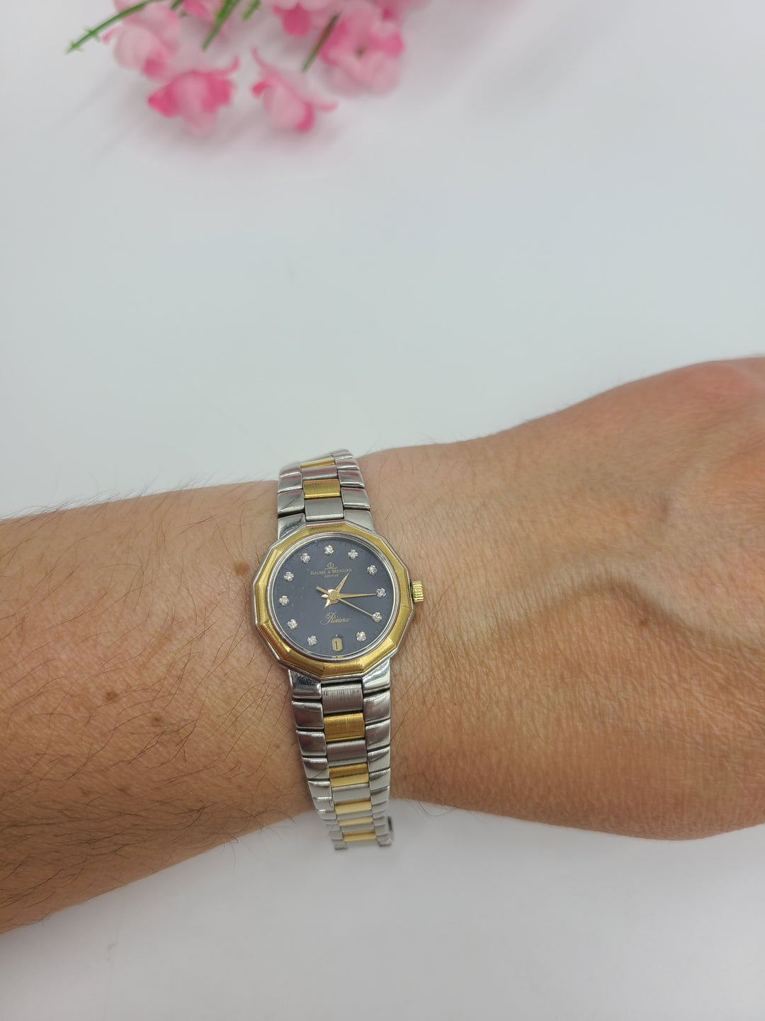 k712 Ladies Stylish Baume Mercier Riviera Two Toned Quartz Wristwatch