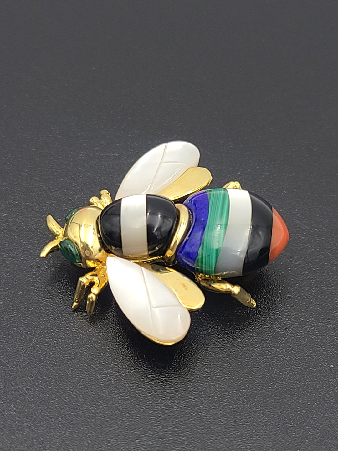 k824 Cute Asch Grossbardt 14kt Yellow Gold Multiple Gemstone Bee Pin Brooch