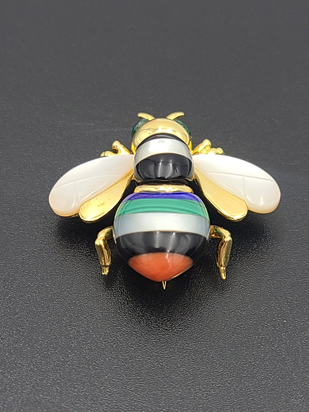 k824 Cute Asch Grossbardt 14kt Yellow Gold Multiple Gemstone Bee Pin Brooch