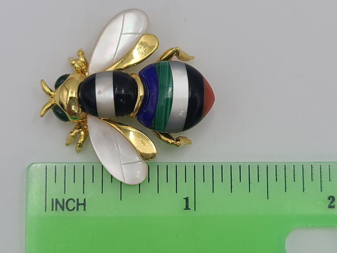 k824 Cute Asch Grossbardt 14kt Yellow Gold Multiple Gemstone Bee Pin Brooch