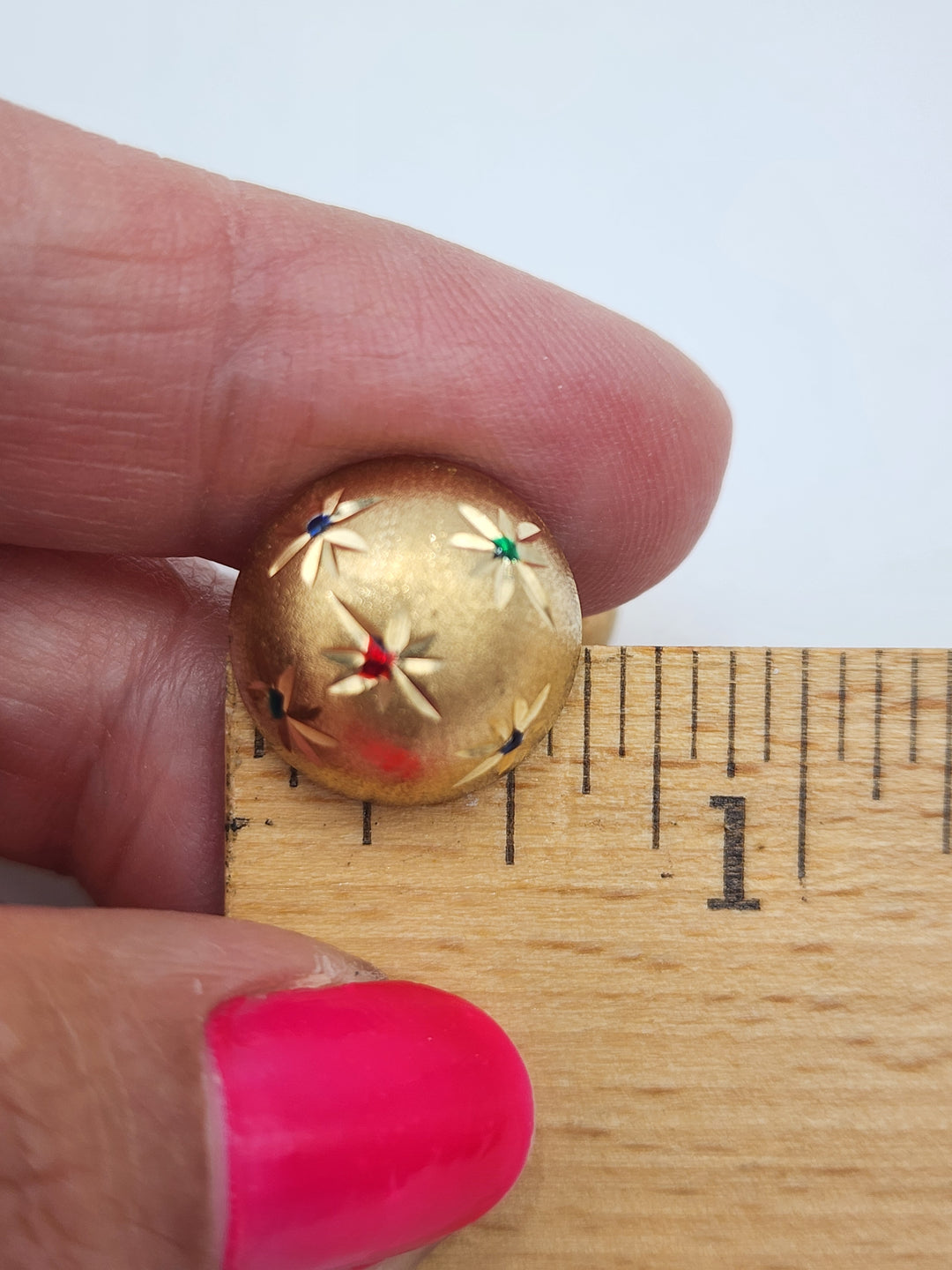 e383 Vintage Brushed Dome Stud Earrings with Red Green Blue Accents