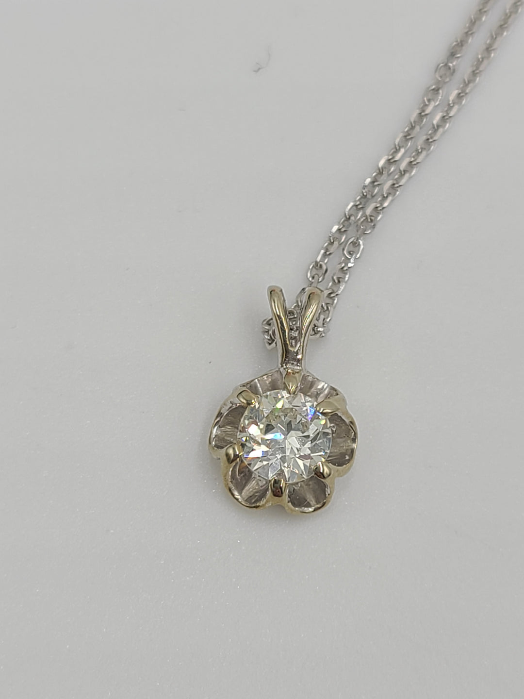 e768 Vintage 14K White Gold .45CT Diamond Pendant 16" Chain Necklace