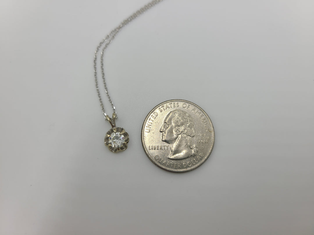 e768 Vintage 14K White Gold .45CT Diamond Pendant 16" Chain Necklace