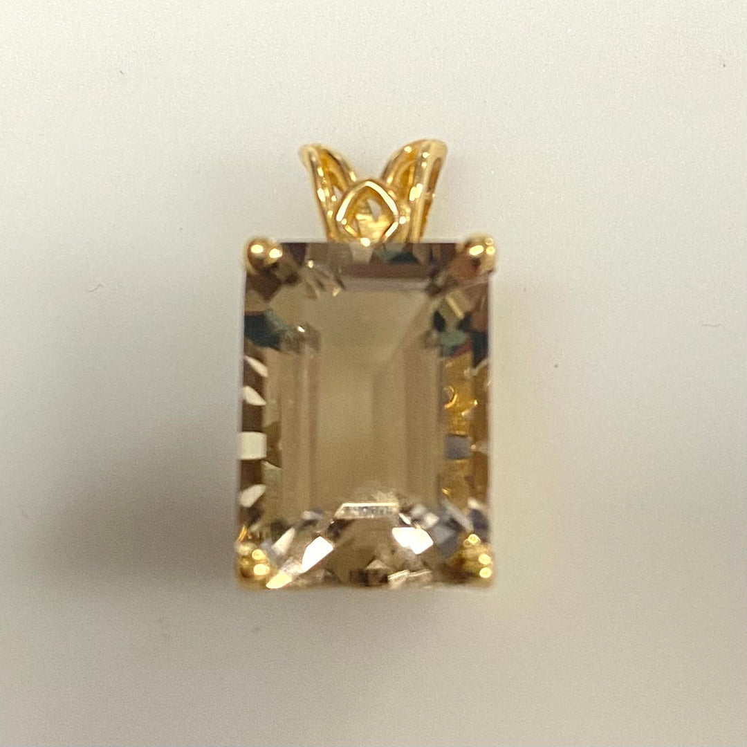 c328 Vintage 14K Yellow Gold Yellow Topaz Pendant 22" Long Link Chain Necklace