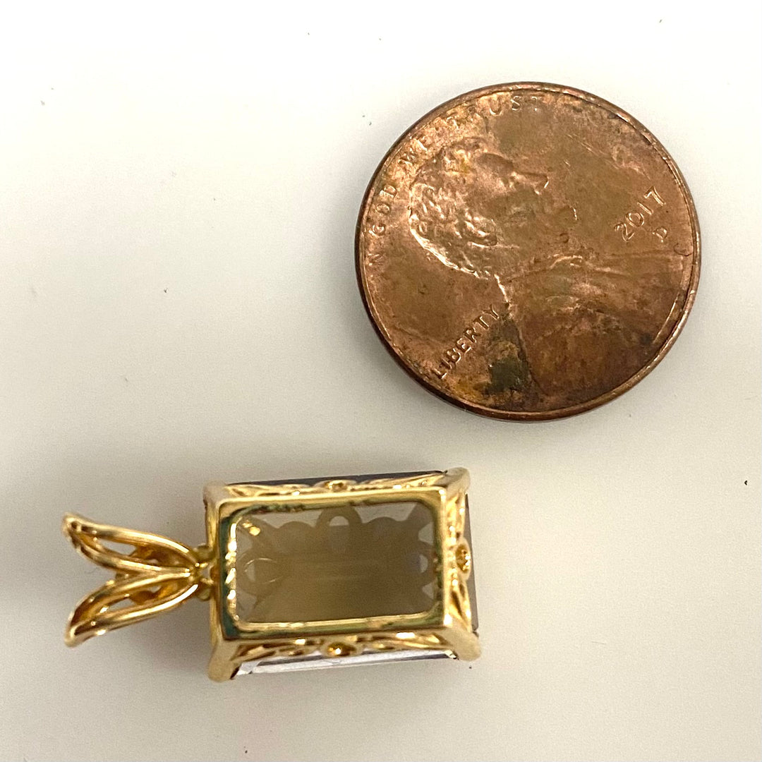 c328 Vintage 14K Yellow Gold Yellow Topaz Pendant 22" Long Link Chain Necklace
