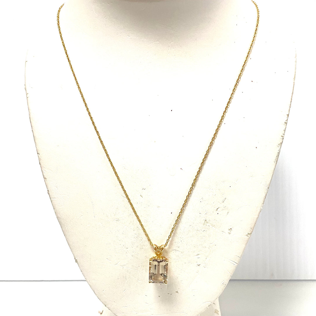 c328 Vintage 14K Yellow Gold Yellow Topaz Pendant 22" Long Link Chain Necklace
