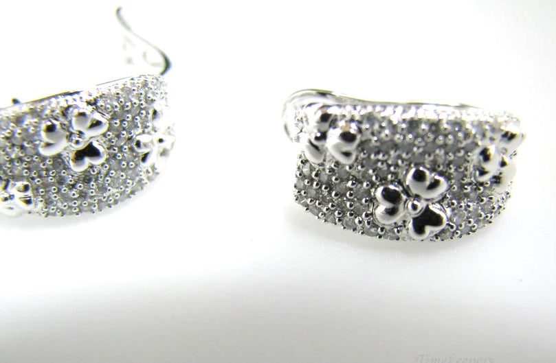 c907 Vintage 14k White Gold Pierced Earrings with Diamonds