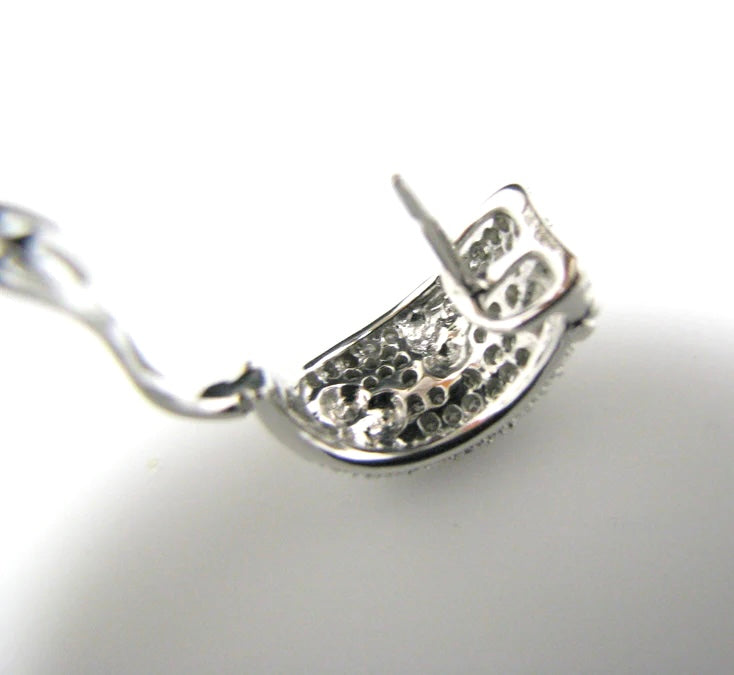 c907 Vintage 14k White Gold Pierced Earrings with Diamonds