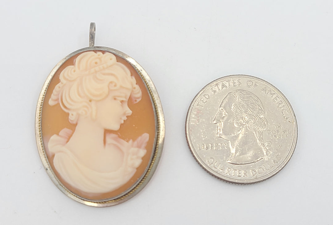 m673 Sterling Silver Cameo Earrings and Pendant Set