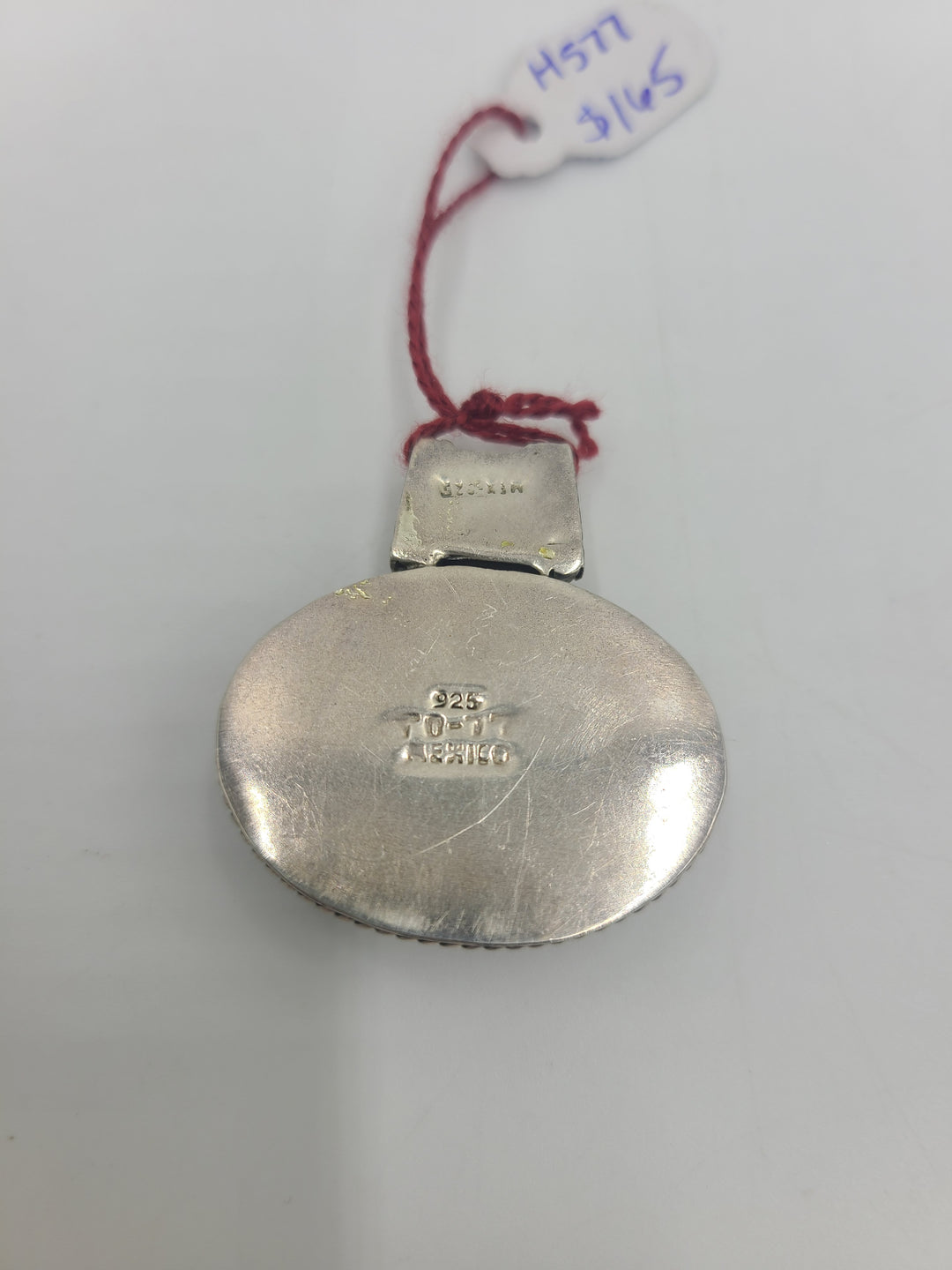 h577 Vintage Sterling Silver Oval Purple Cats Eye Pendant