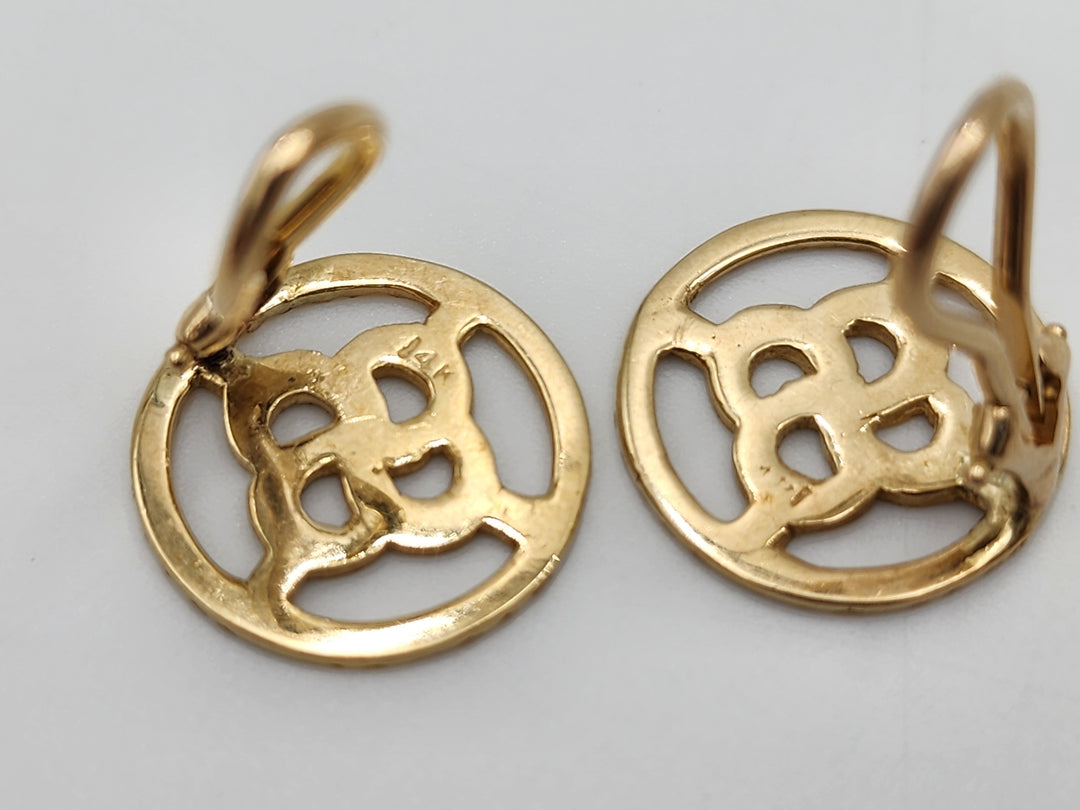 m726 Vintage 14kt Yellow Gold Celtic Knot Earrings with Omega Backs