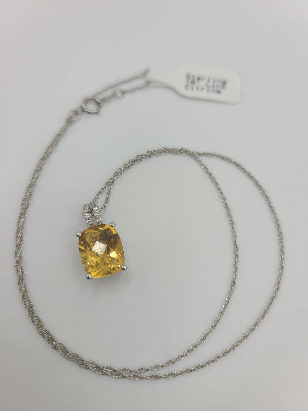 k656 Lovely Ladies Sterling Silver Citrine and Cubic Zirconia Pendant 18" Link Chain