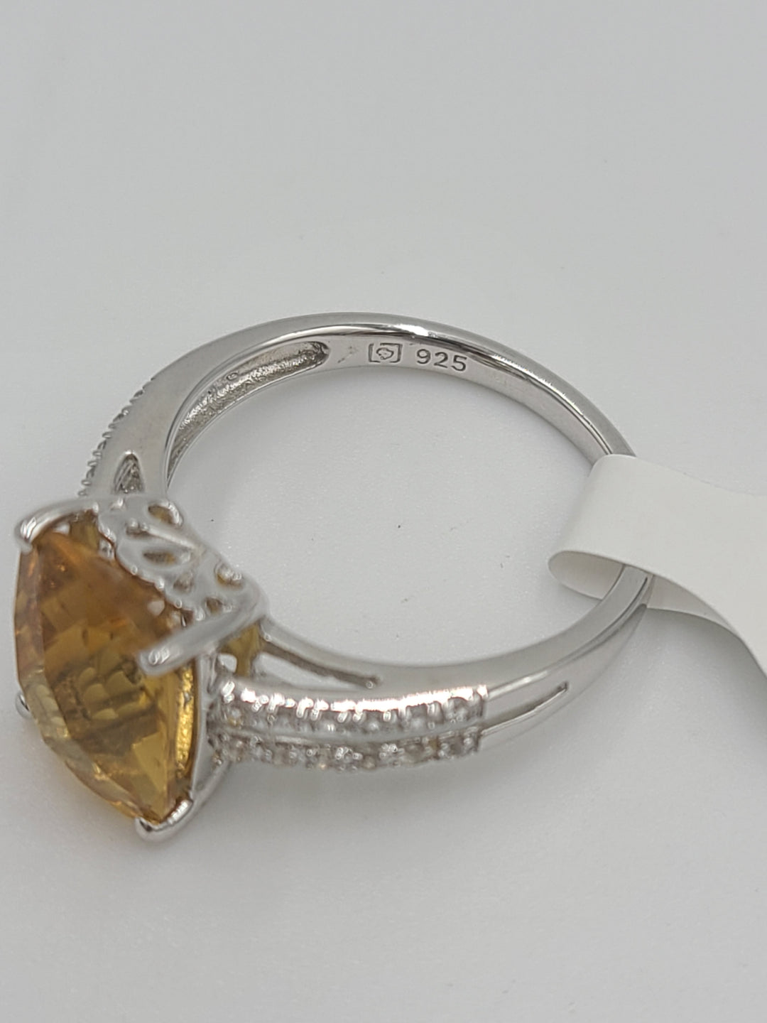 k655 Beautiful Ladies Sterling Silver Citrine and Cubic Zirconia Ring