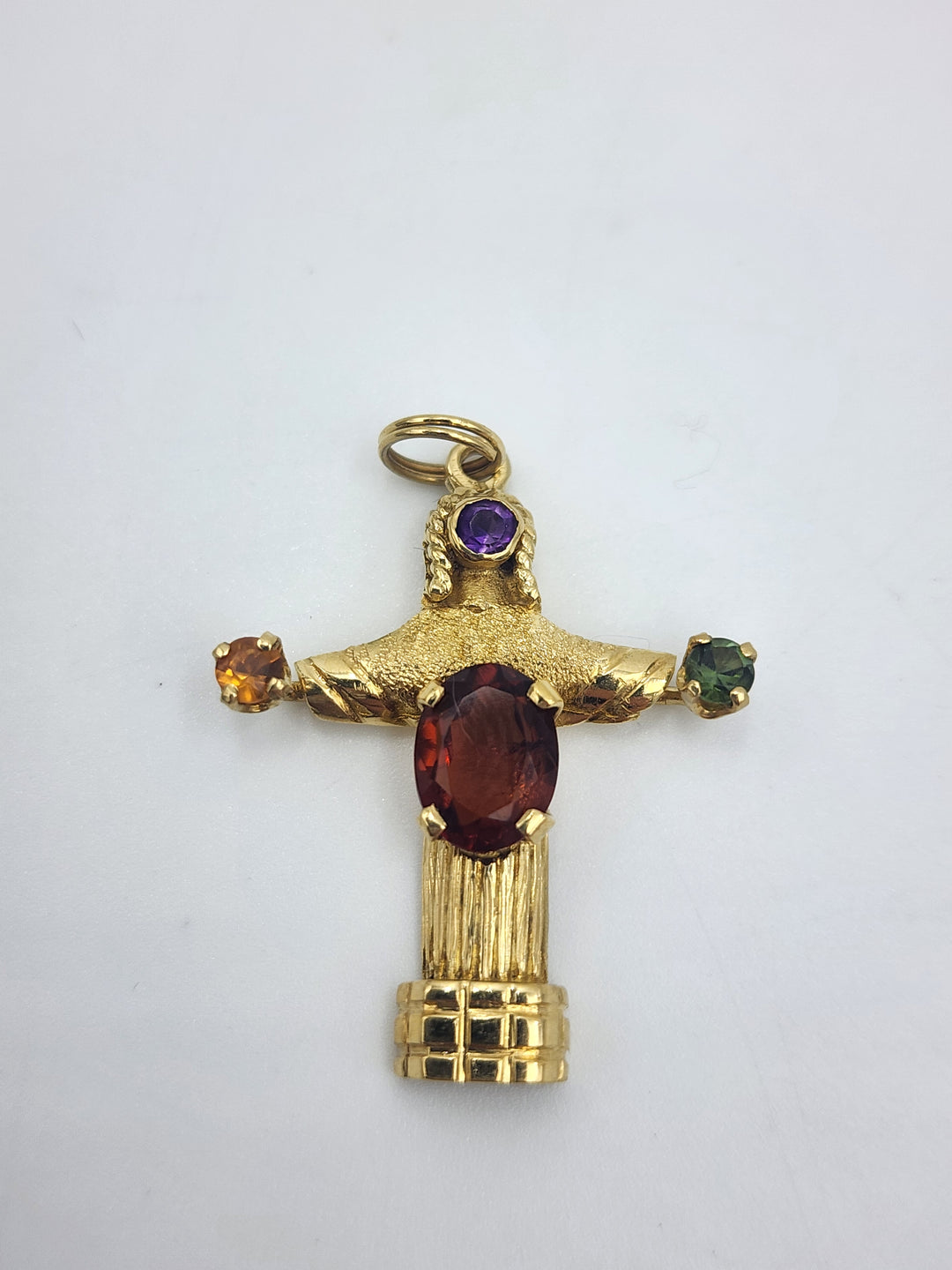 m719 Pretty Multi Gemstone 18kt Yellow Gold Cross Pendant
