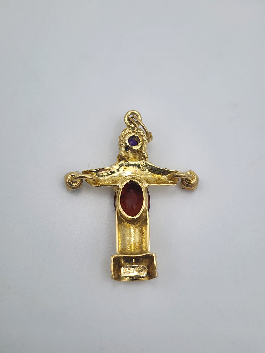 m719 Pretty Multi Gemstone 18kt Yellow Gold Cross Pendant