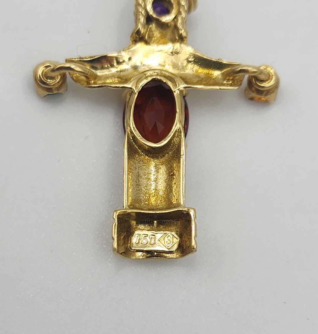 m719 Pretty Multi Gemstone 18kt Yellow Gold Cross Pendant