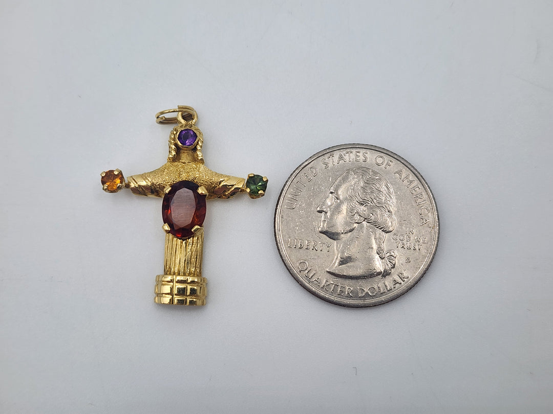 m719 Pretty Multi Gemstone 18kt Yellow Gold Cross Pendant