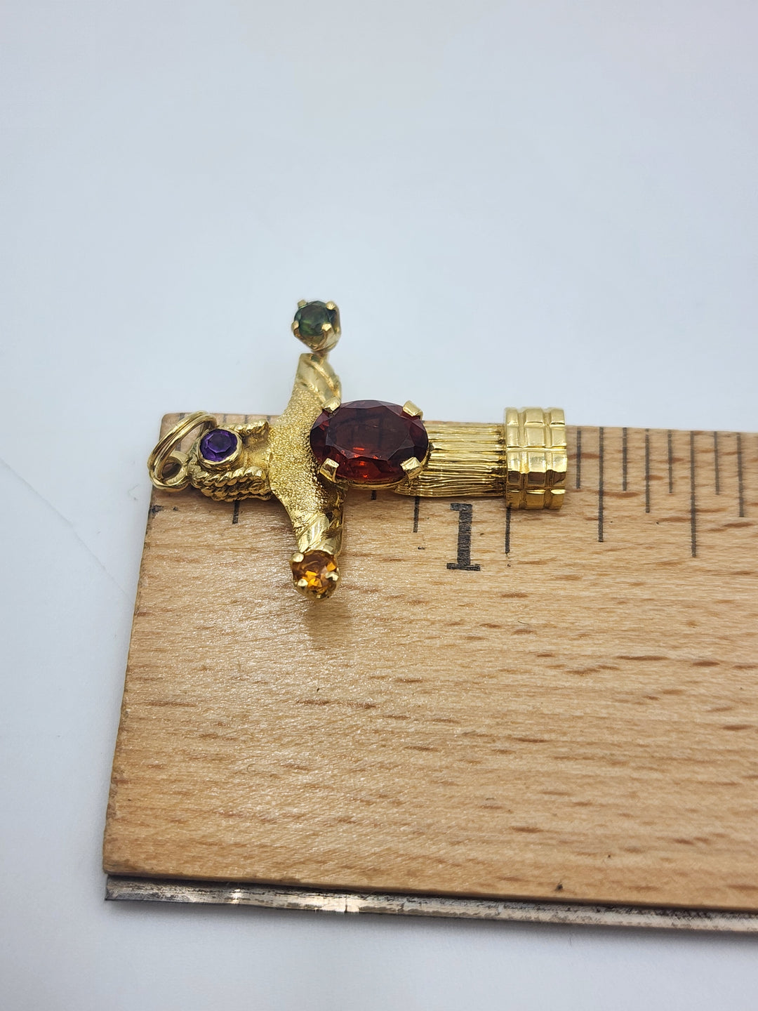 m719 Pretty Multi Gemstone 18kt Yellow Gold Cross Pendant