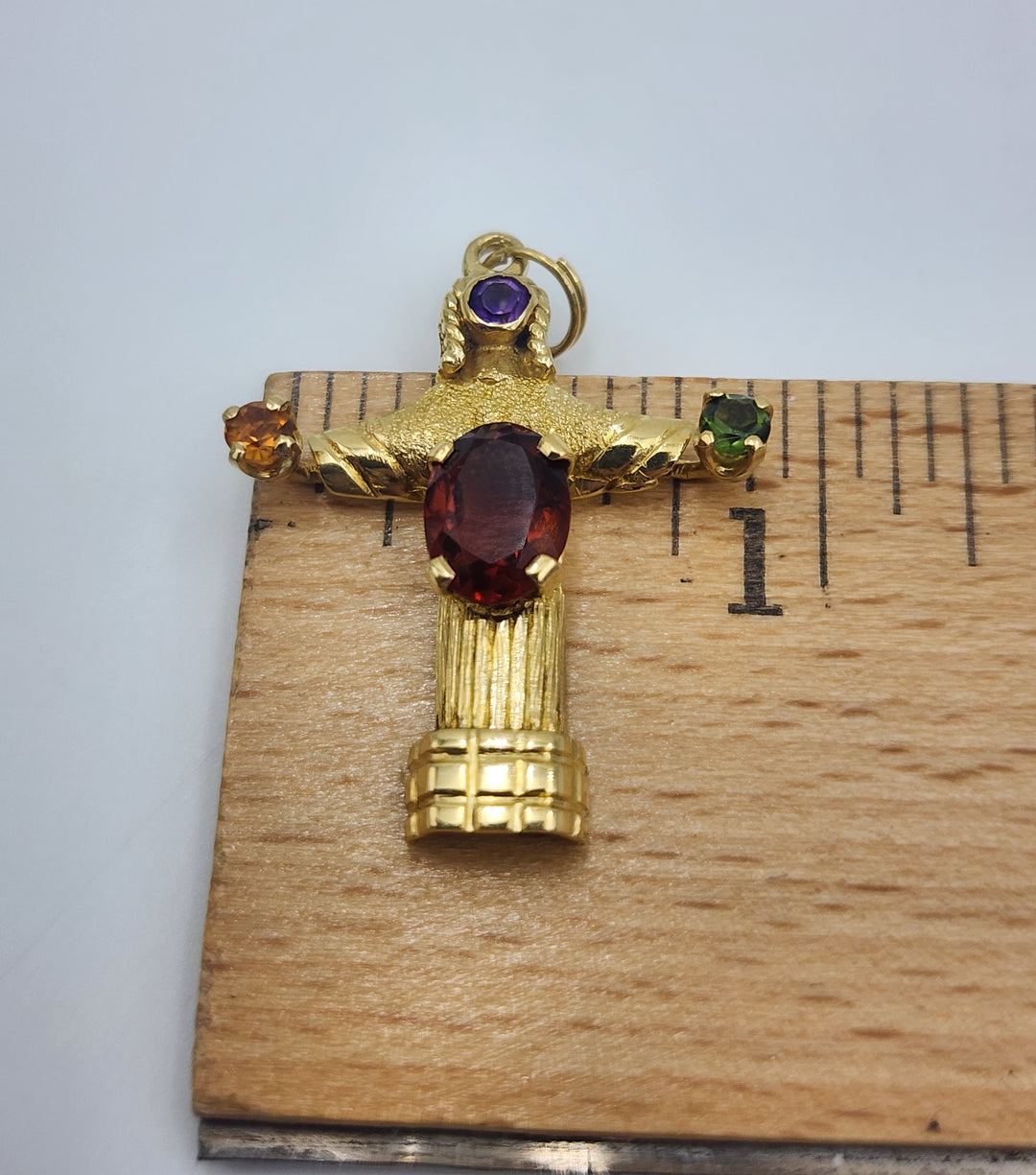 m719 Pretty Multi Gemstone 18kt Yellow Gold Cross Pendant
