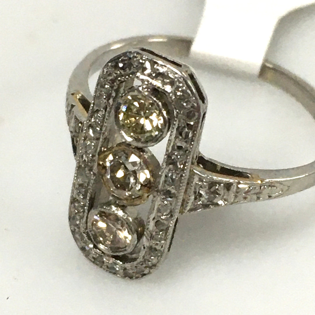 d979 Antique 18k White Gold 0.50cts Diamond Angagement Ring Size 5.5