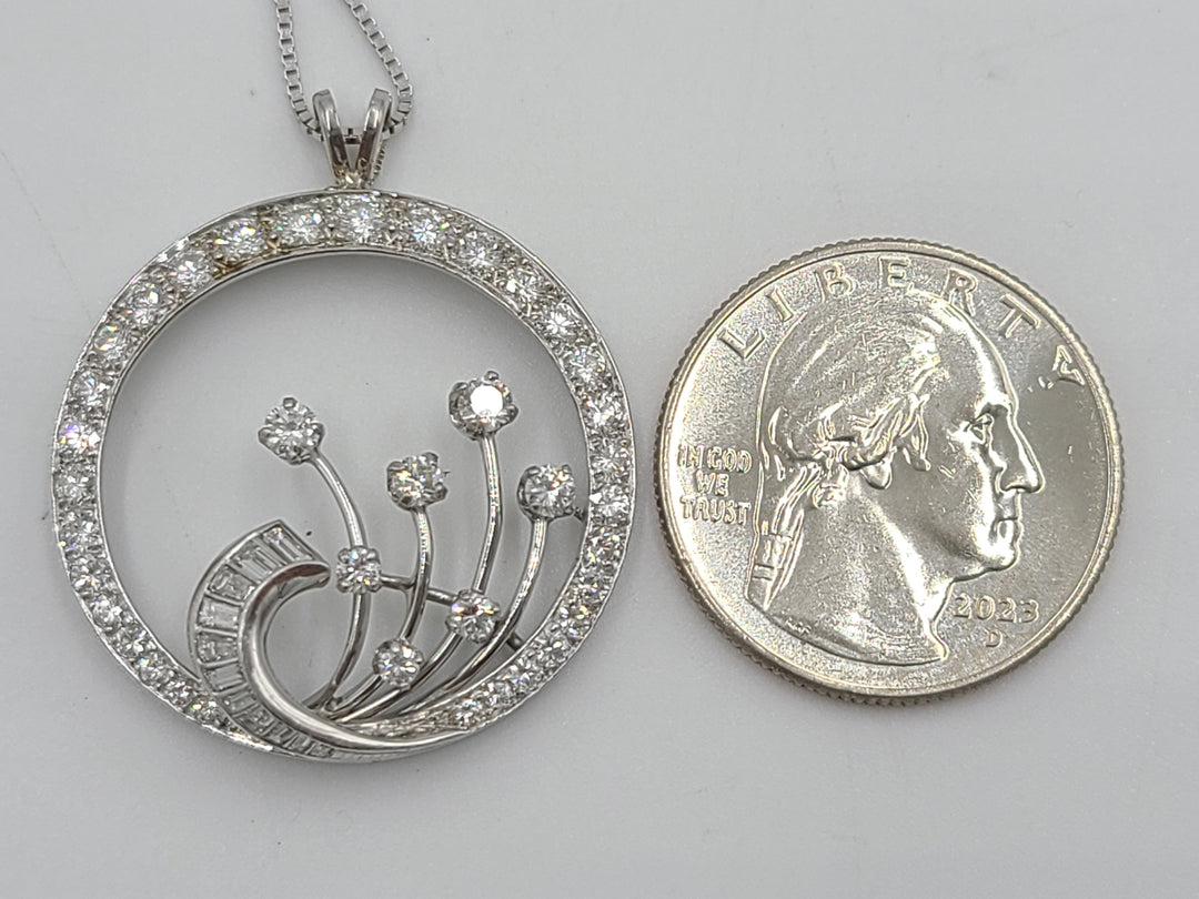 k647 Gorgeous Ladies 14kt White Gold Diamond Pendant and 18" Box Chain