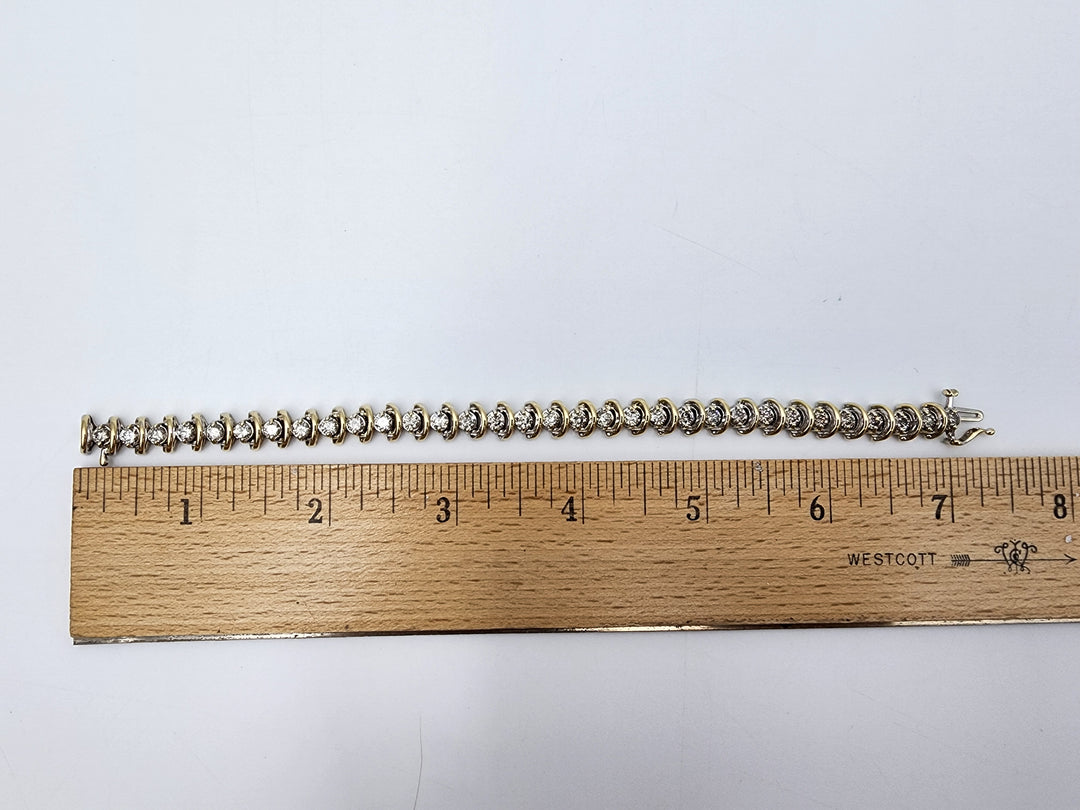 m722 Stunning 4.80cts Two Tone Diamond Tennis Bracelet in 14kt Gold