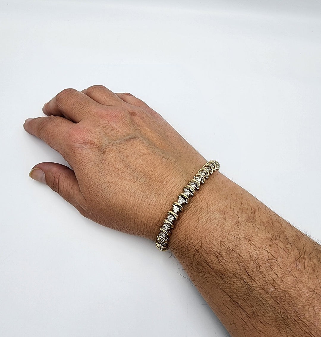 m722 Stunning 4.80cts Two Tone Diamond Tennis Bracelet in 14kt Gold