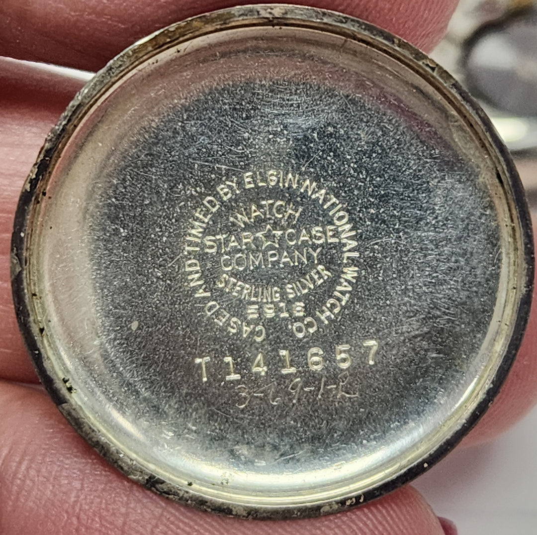 a120 Vintage Original Elgin Sterling Silver Mechanical Pocket Watch Pendant 1940's