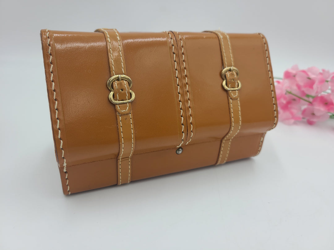 h403 (2) Leather Luggage Style Folding Endura Travel Alarm Clocks