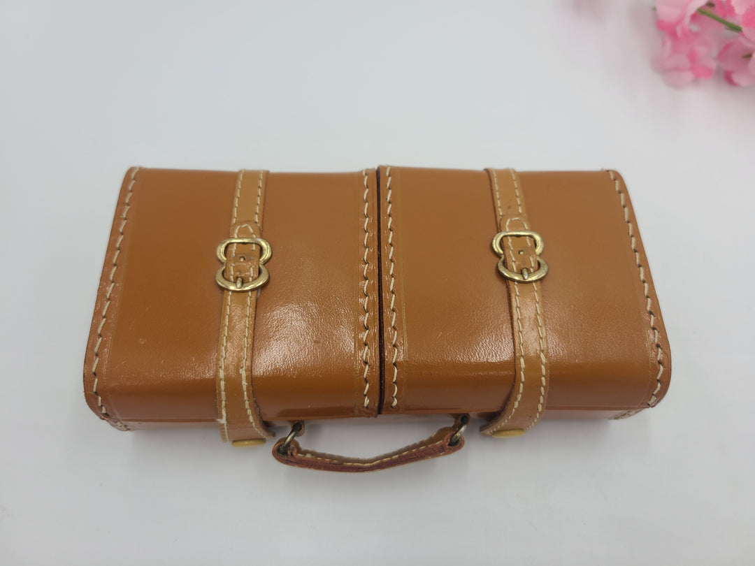 h403 (2) Leather Luggage Style Folding Endura Travel Alarm Clocks