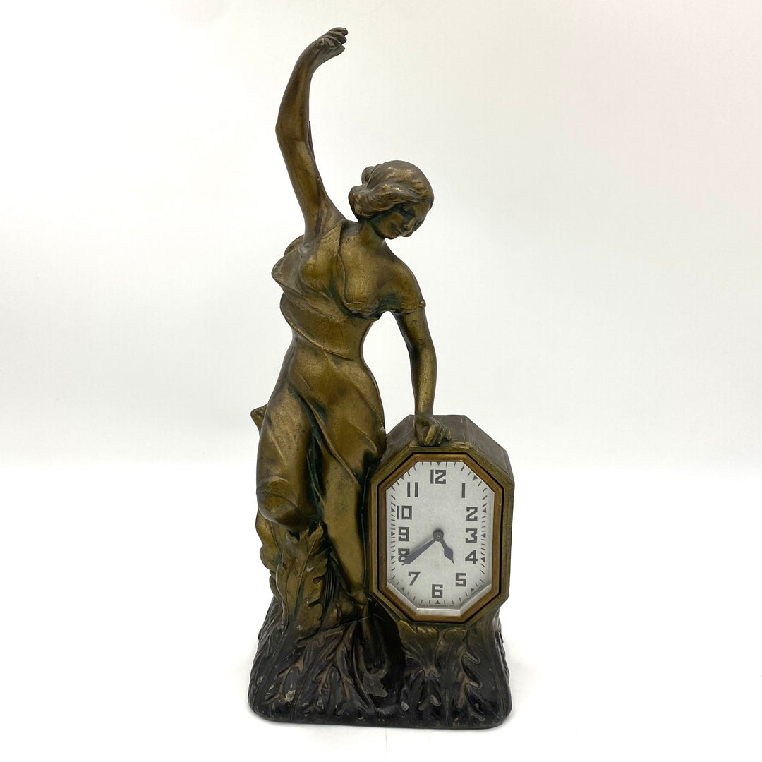 g181 Antique 1920s Art Nouveau figural lamp clock manufactured by Schadow & Son