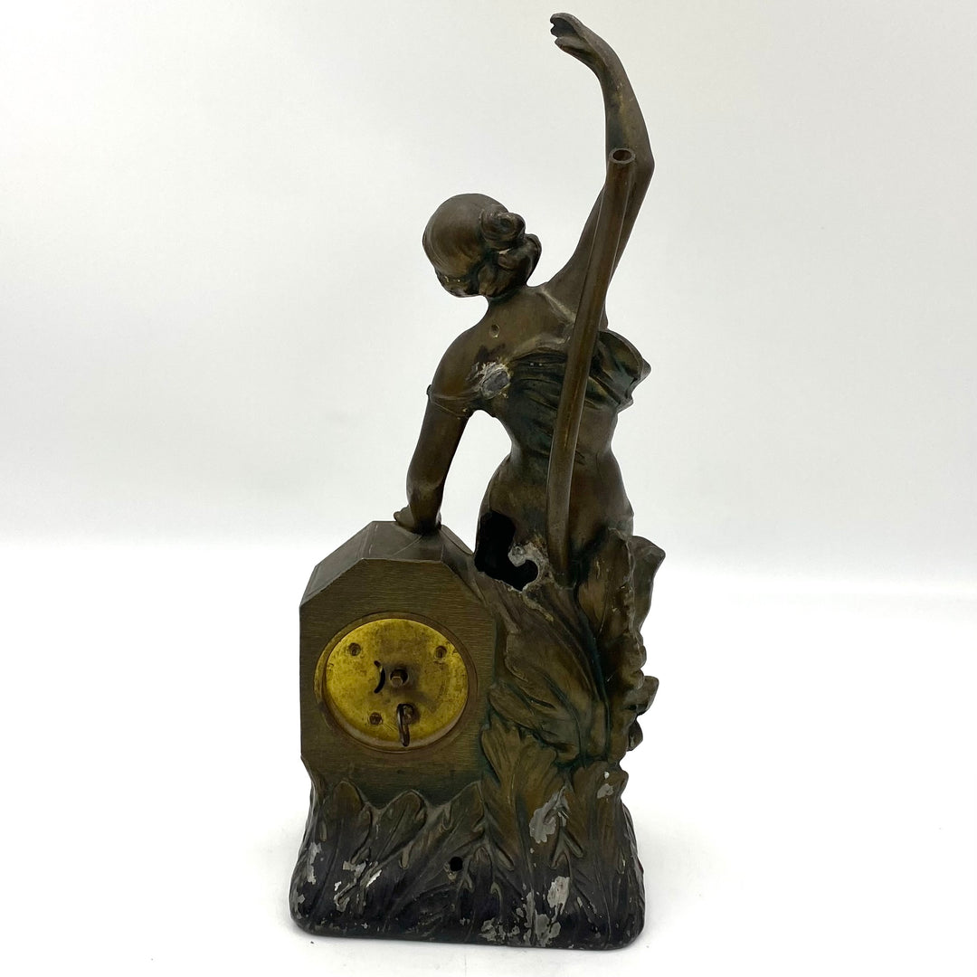 g181 Antique 1920s Art Nouveau figural lamp clock manufactured by Schadow & Son