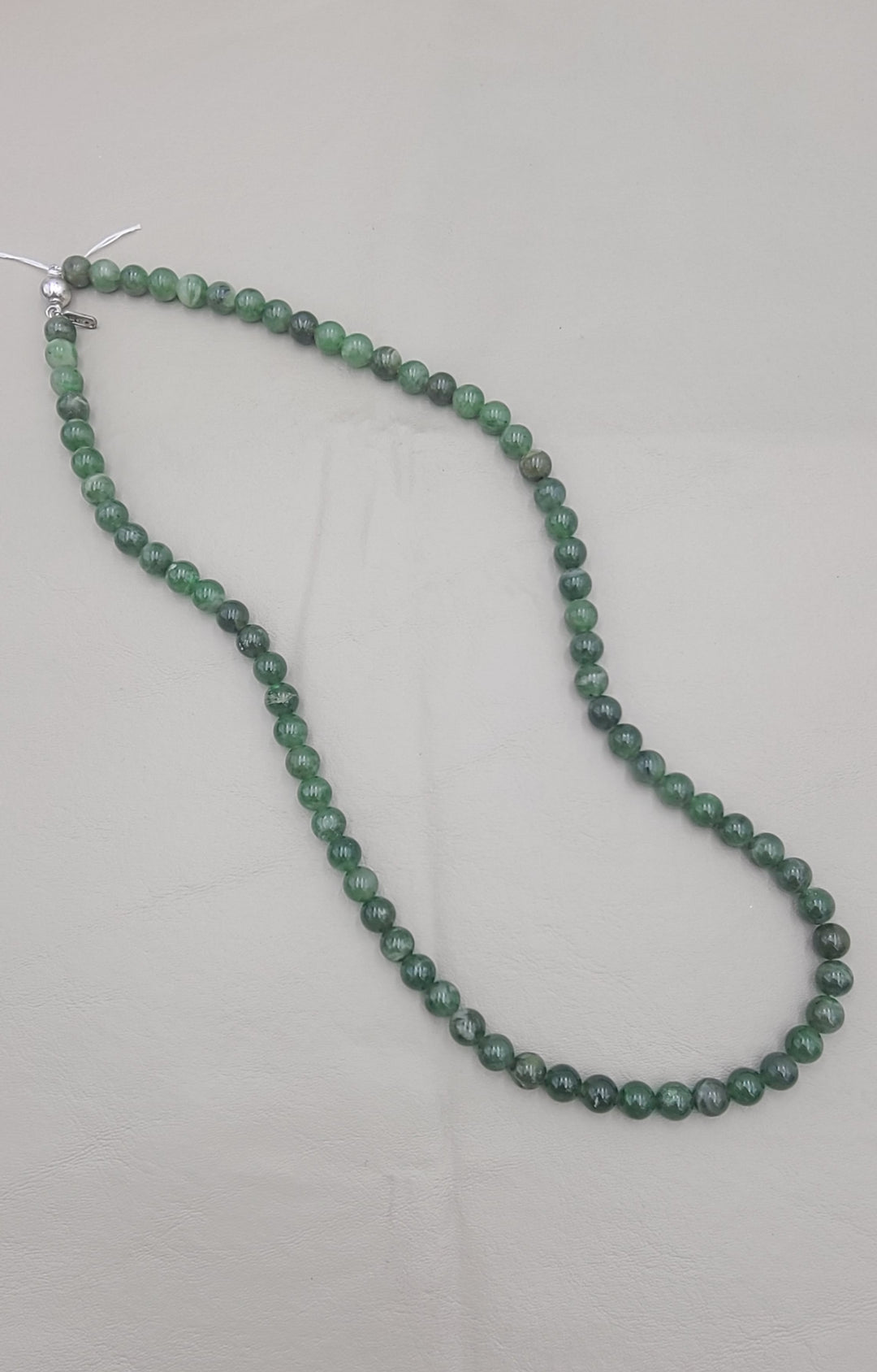 u477 Vintage Sterling Silver 925  Green Nephrite Necklace 24" Long & Bracelet 7"