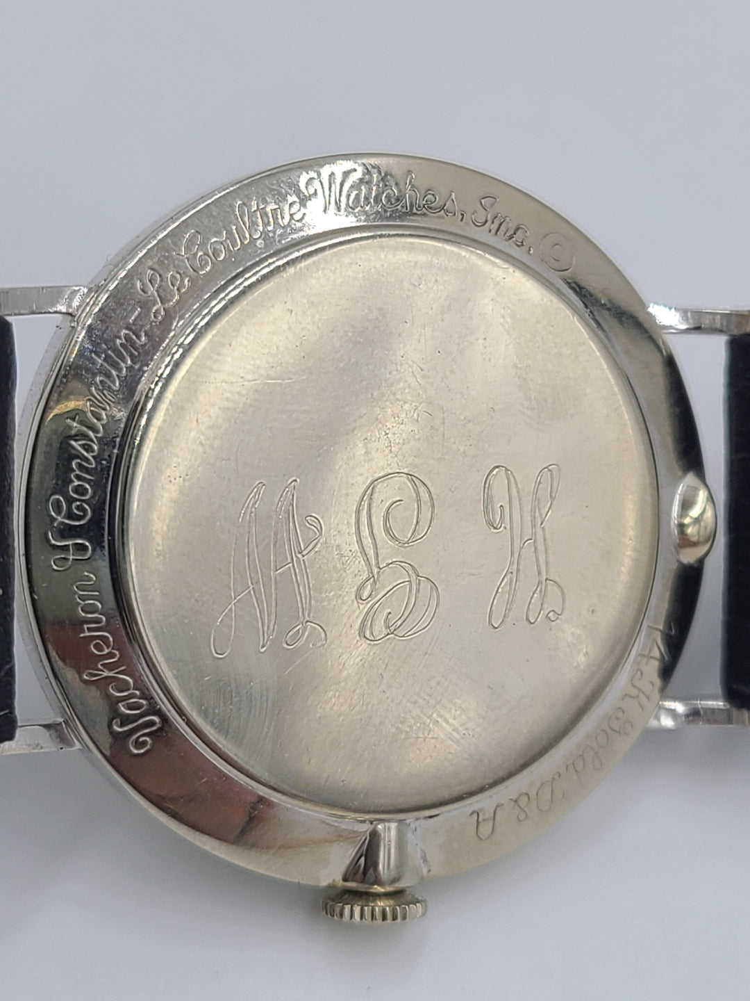 k750 Stylish Vintage Men's 14kt White Gold LeCoultre Mechanical Wristwatch