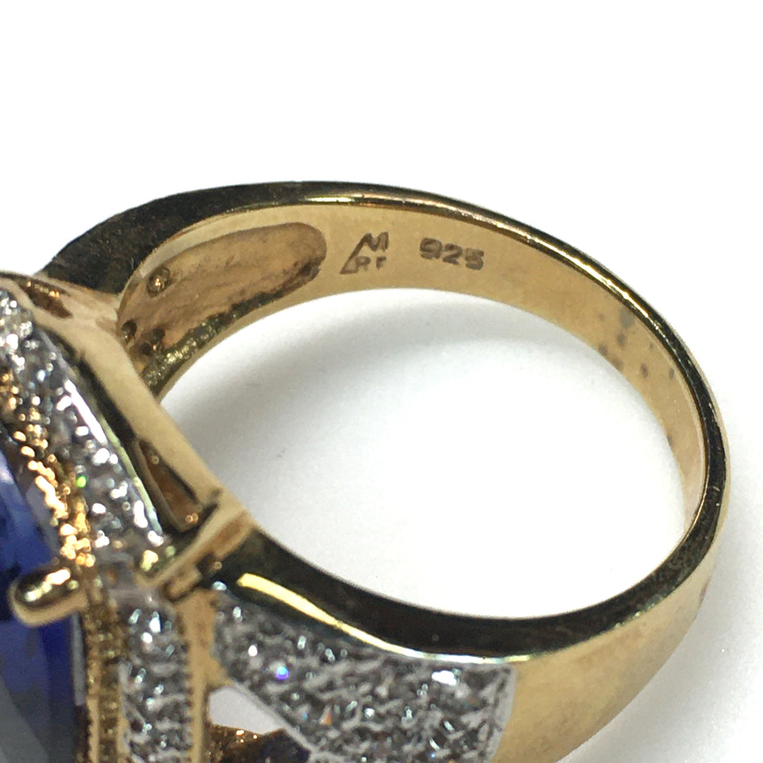 m727 Vintage Suzanne Somers Cushion-cut Blue Gemstone 925 Sterling Ring Size 9