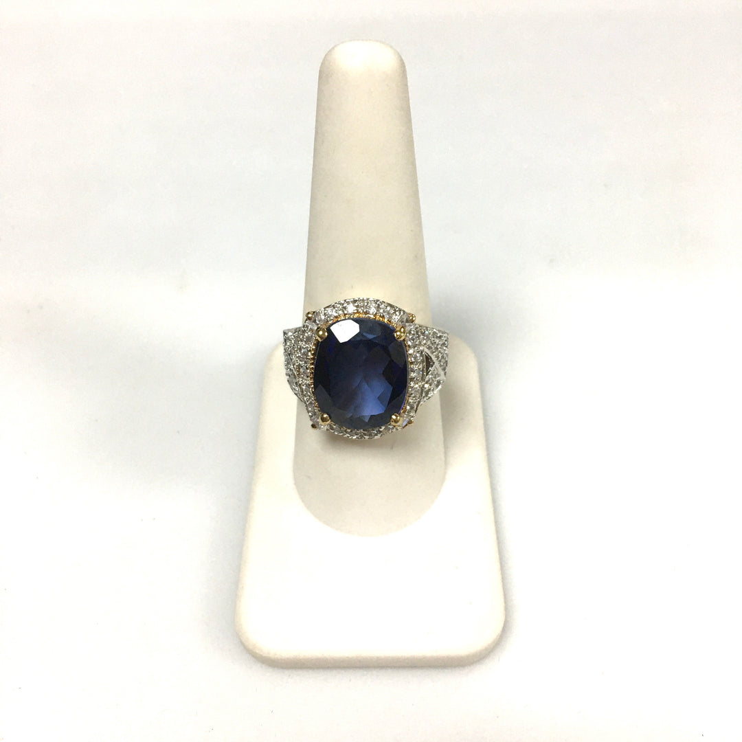 m727 Vintage Suzanne Somers Cushion-cut Blue Gemstone 925 Sterling Ring Size 9