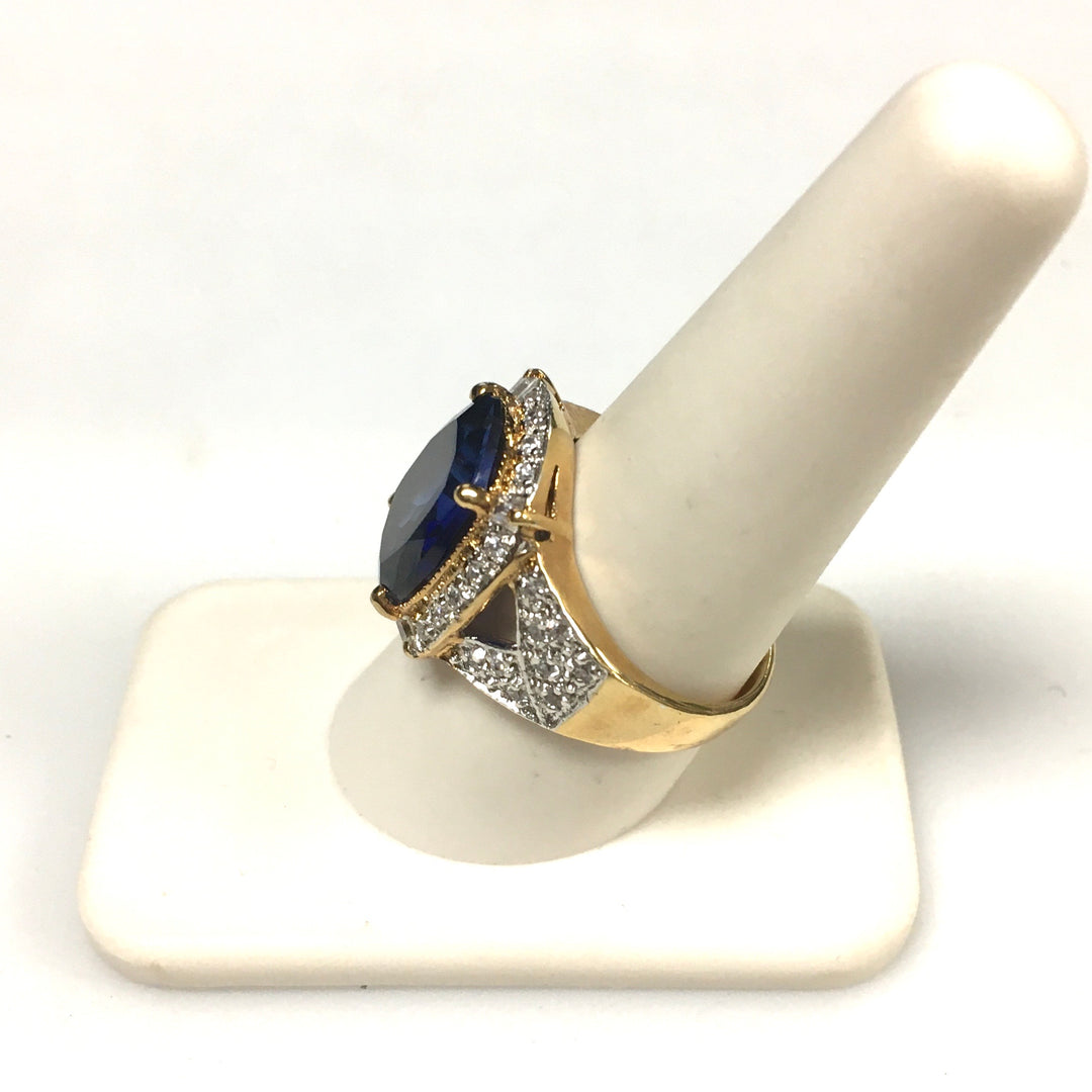 m727 Vintage Suzanne Somers Cushion-cut Blue Gemstone 925 Sterling Ring Size 9