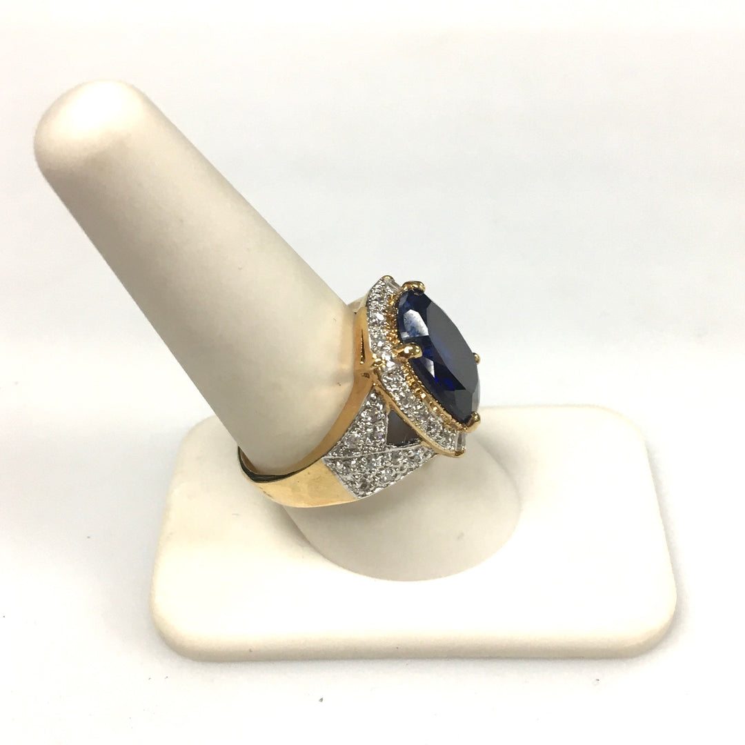 m727 Vintage Suzanne Somers Cushion-cut Blue Gemstone 925 Sterling Ring Size 9