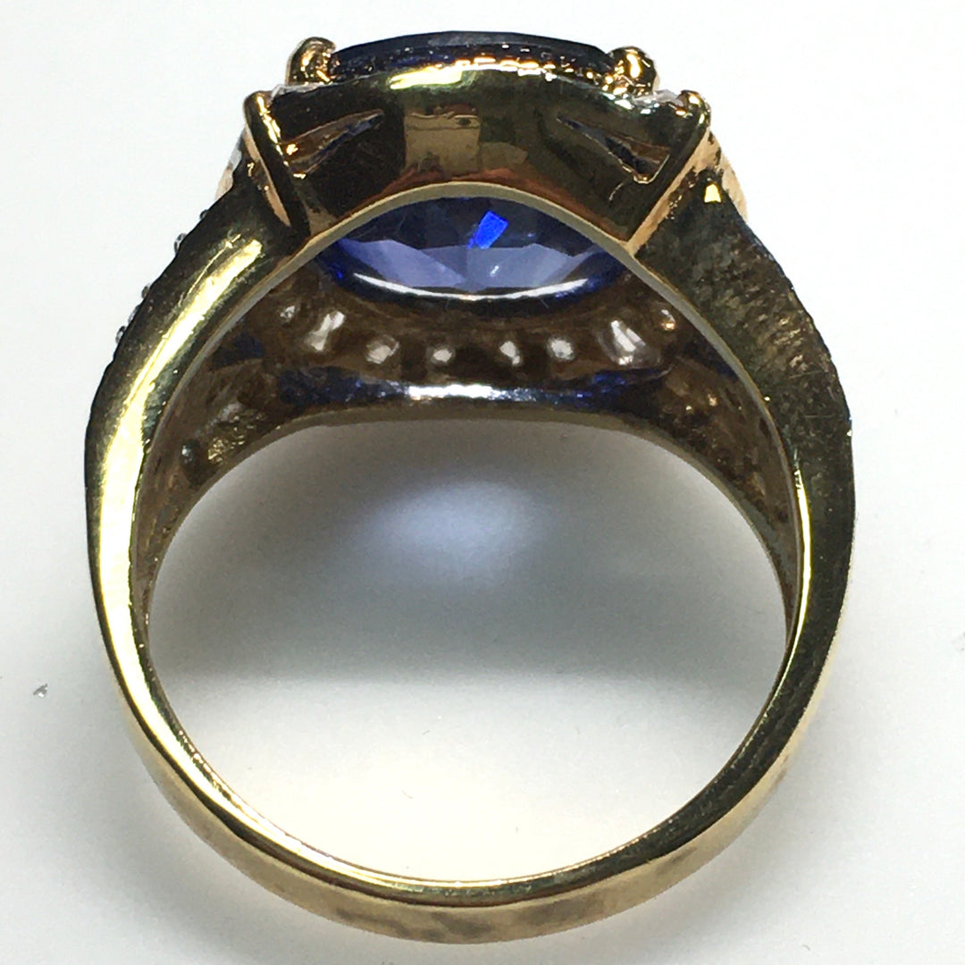 m727 Vintage Suzanne Somers Cushion-cut Blue Gemstone 925 Sterling Ring Size 9