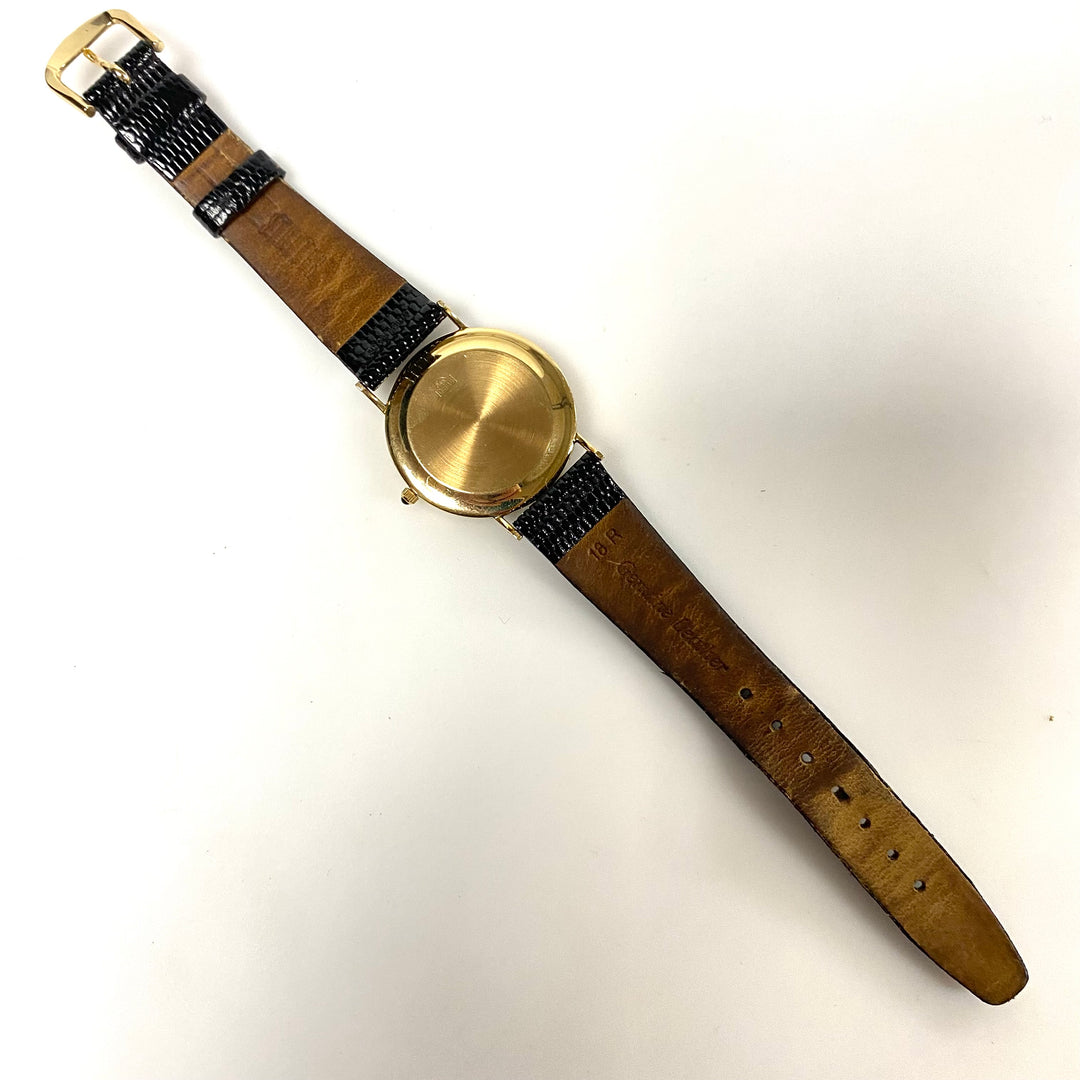 m730 Vintage Geneve 14K Yellow Gold Blue Sunburst Dial Swiss Quartz Wrist Watch