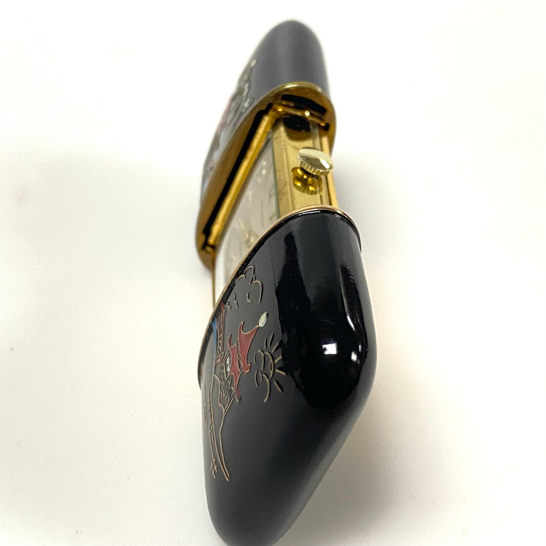 m732 Vintage Rensie Japanese Lacquer Pagoda Scene Shockproof Travel Purse Clock
