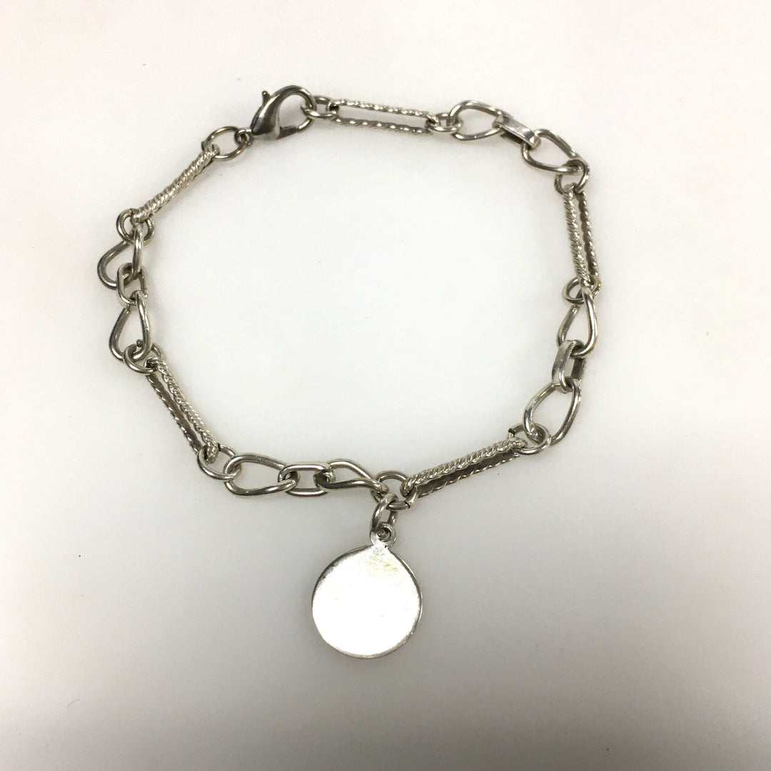 m733 Vintage Sterling Silver Multi-link Chain Charm Bracelet Circular Medallion