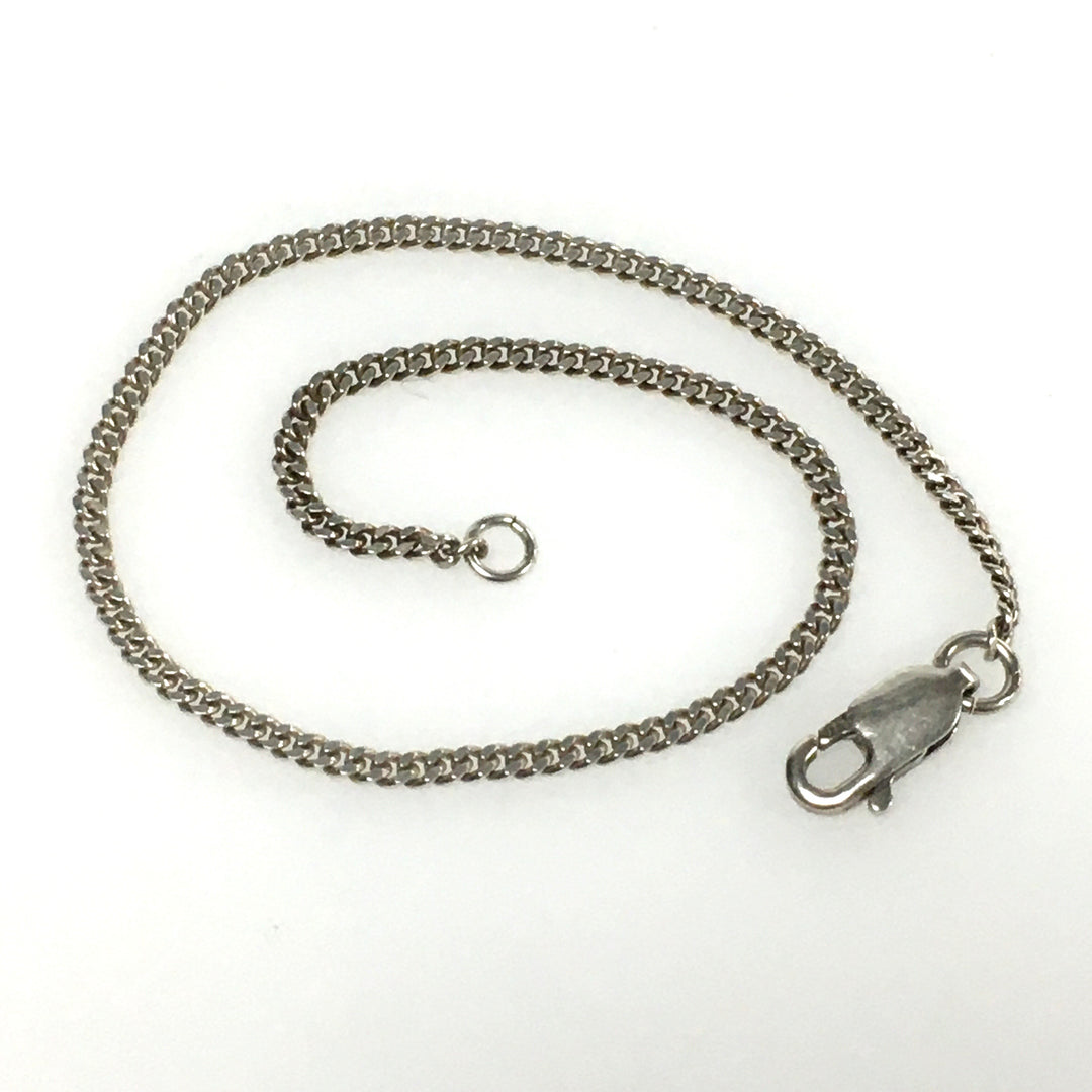 m734 Vintage Sterling Silver Curb Style Link Chain Charm Bracelet 6.75" Long