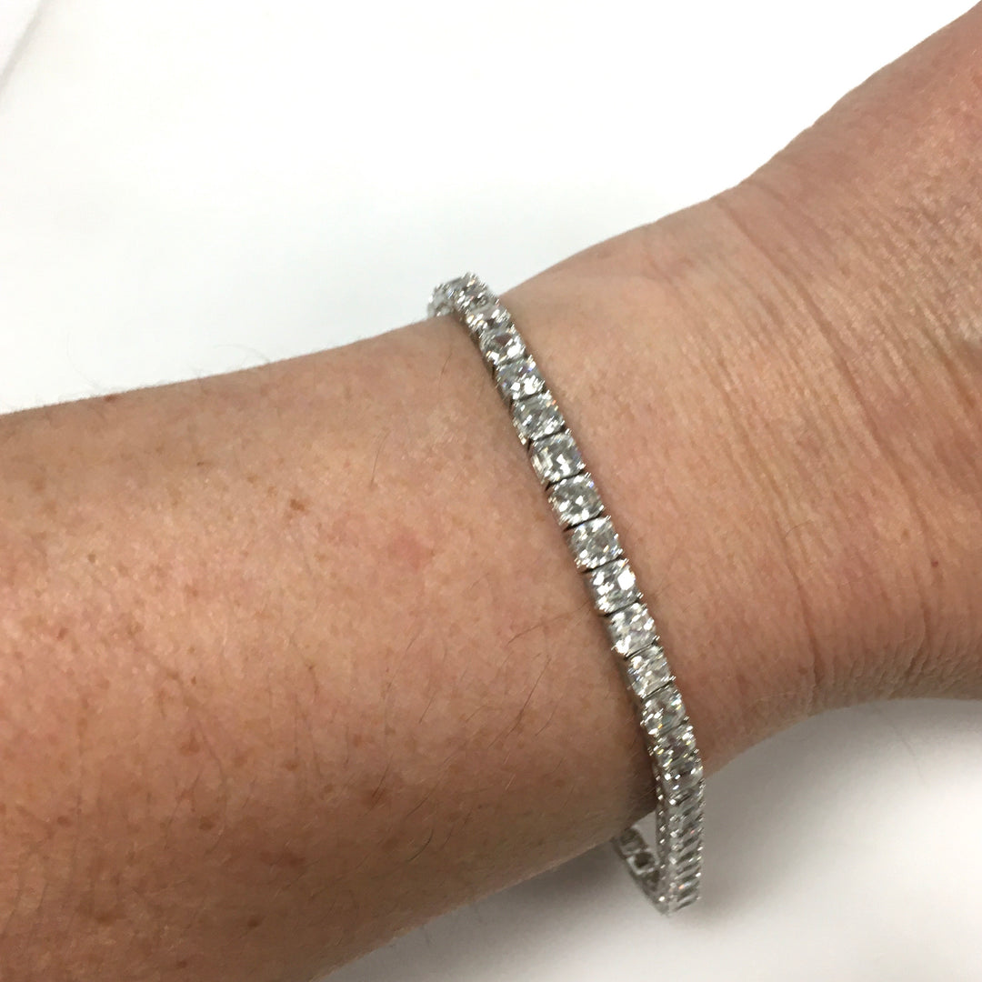 m735 Vintage Elegant Sterling Silver Multi Gemstones Tennis Link Bracelet 8"