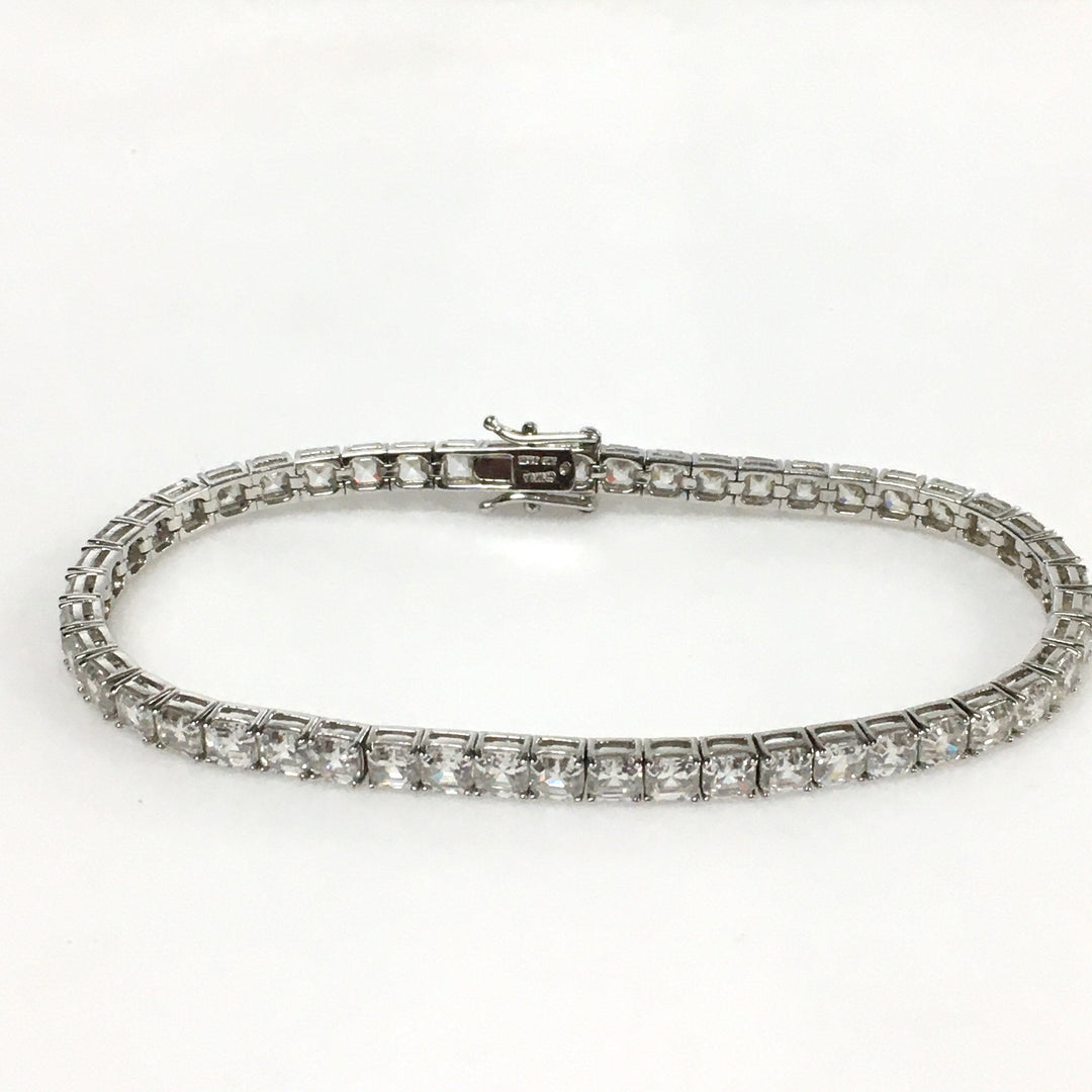 m735 Vintage Elegant Sterling Silver Multi Gemstones Tennis Link Bracelet 8"