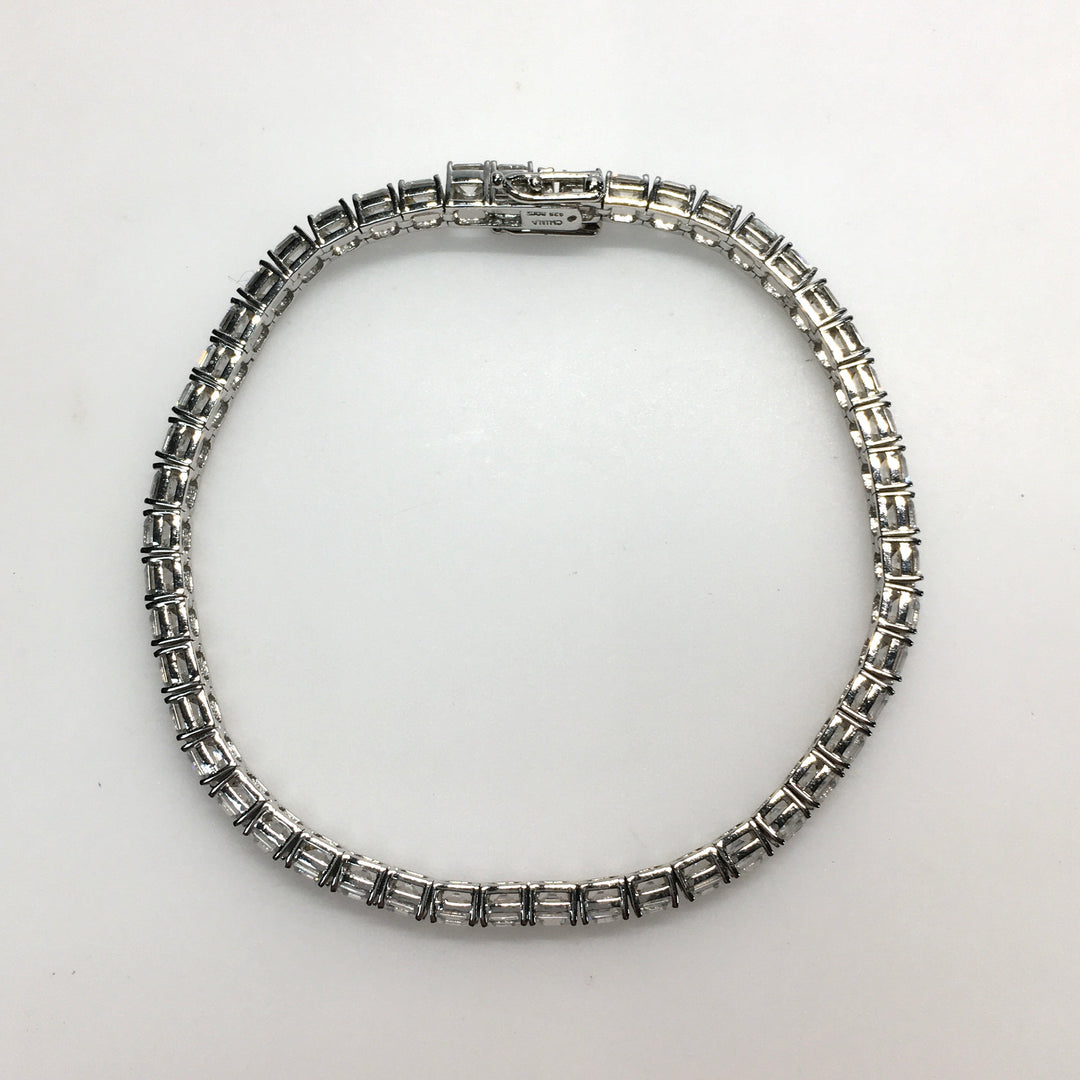 m735 Vintage Elegant Sterling Silver Multi Gemstones Tennis Link Bracelet 8"