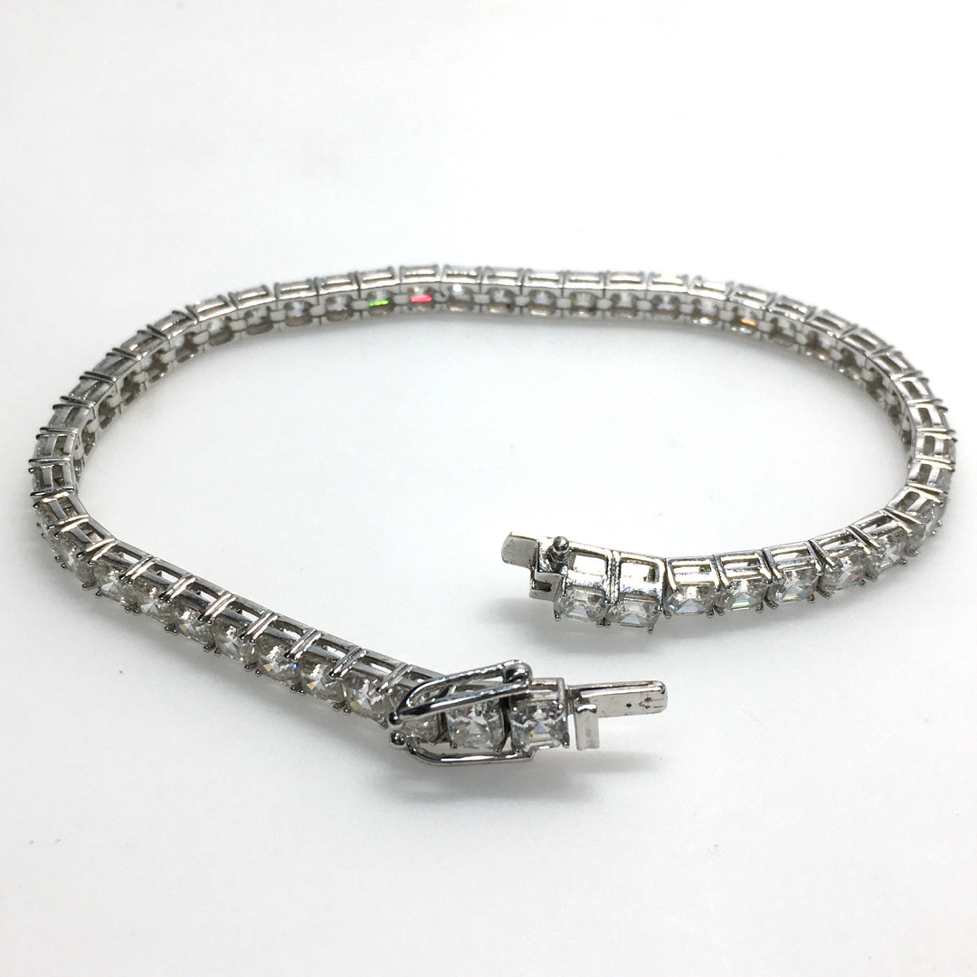 m735 Vintage Elegant Sterling Silver Multi Gemstones Tennis Link Bracelet 8"